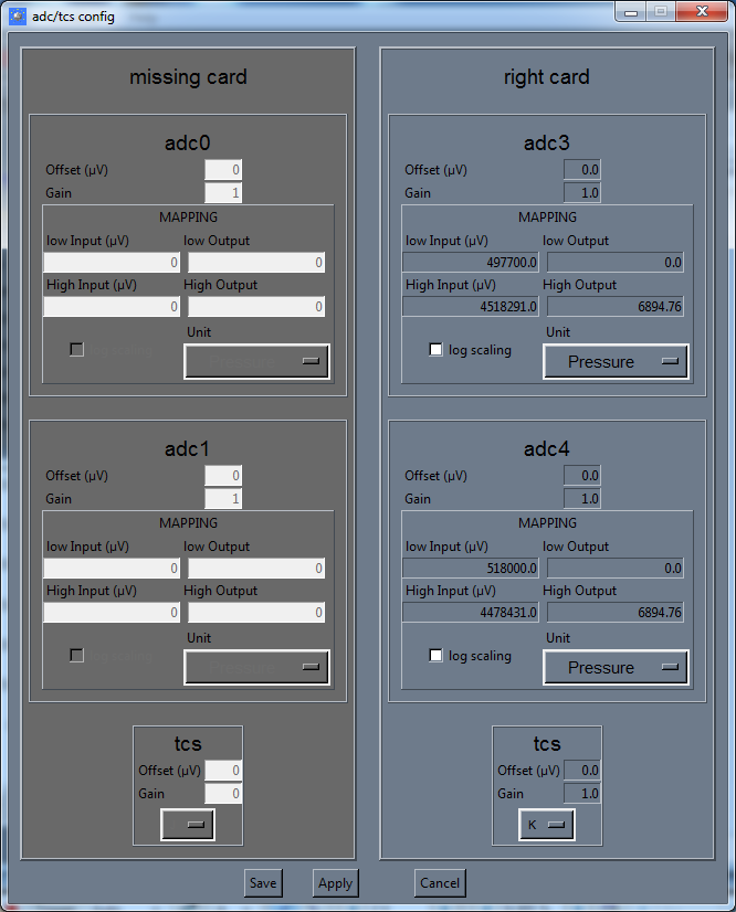 ADC_TCS Module configuration screeenshot